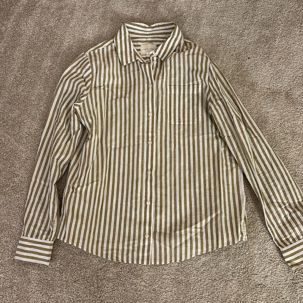 NEW Sézane Tomboy Shirt in Ecru Camel Stripes
